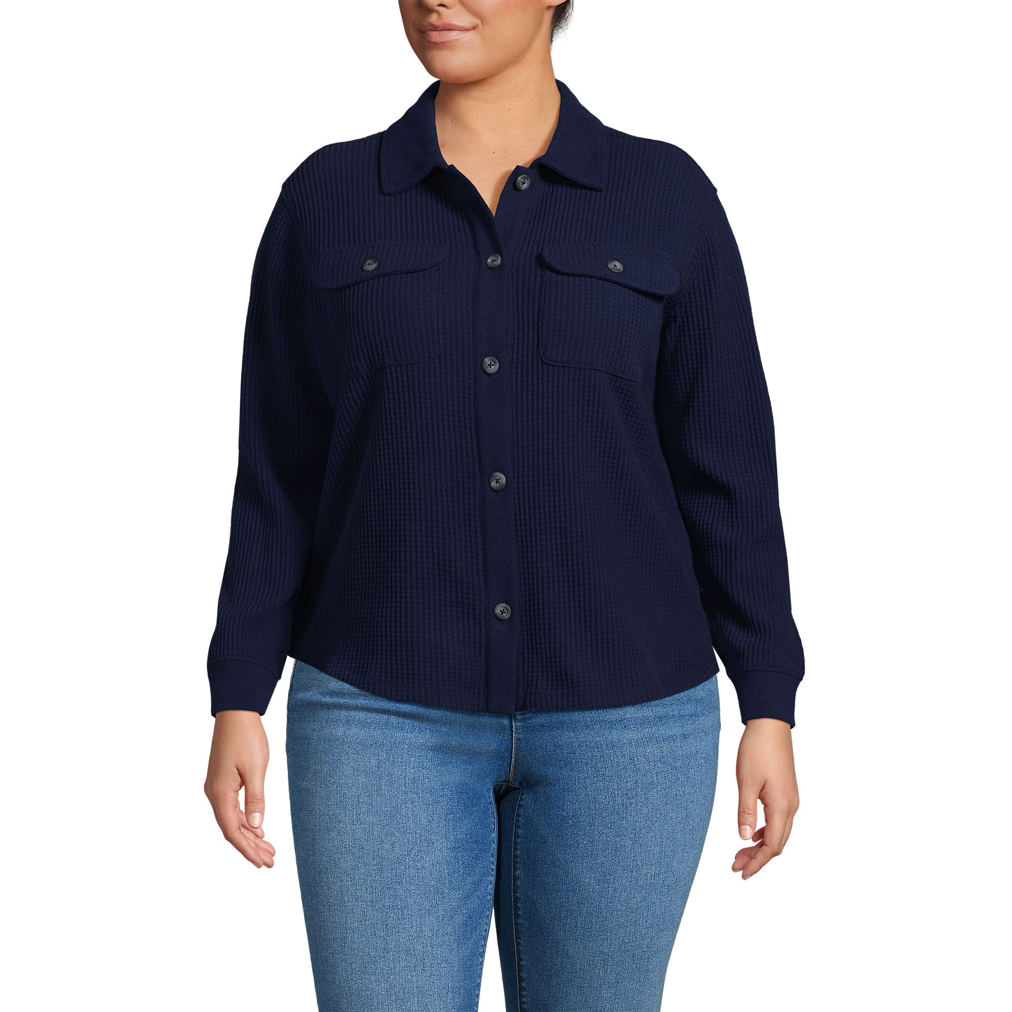 Women's Plus Size Waffle Relaxed Long Sleeve Shirt Jacket | Lands' End (US)