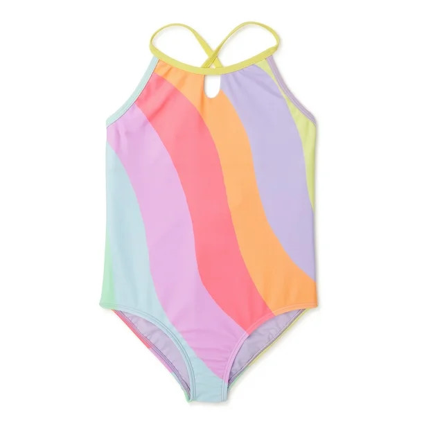 Wonder Nation Girls Wave One-Piece Swimsuit with UPF 50+, Sizes 4-18 & Plus - Walmart.com | Walmart (US)
