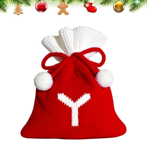 HIENAJ Christmas Monogram Bag for Gifts Drawstring Small Christmas Knitted Gift Bag Christmas Candy Bag for Christmas Party Home Holiday Favor Supplies Letter Y | Amazon (US)