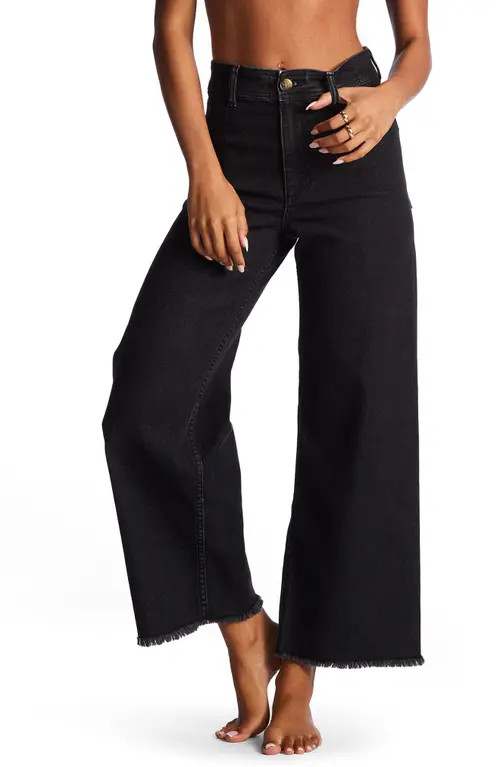 Billabong Free Fall Stretch Crop Wide Leg Jeans in Black at Nordstrom, Size 31 | Nordstrom