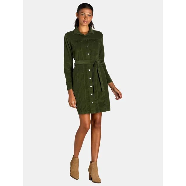 Time and Tru Women's Long Sleeve Utility Dress, Sizes XS -XXXL | Walmart (US)