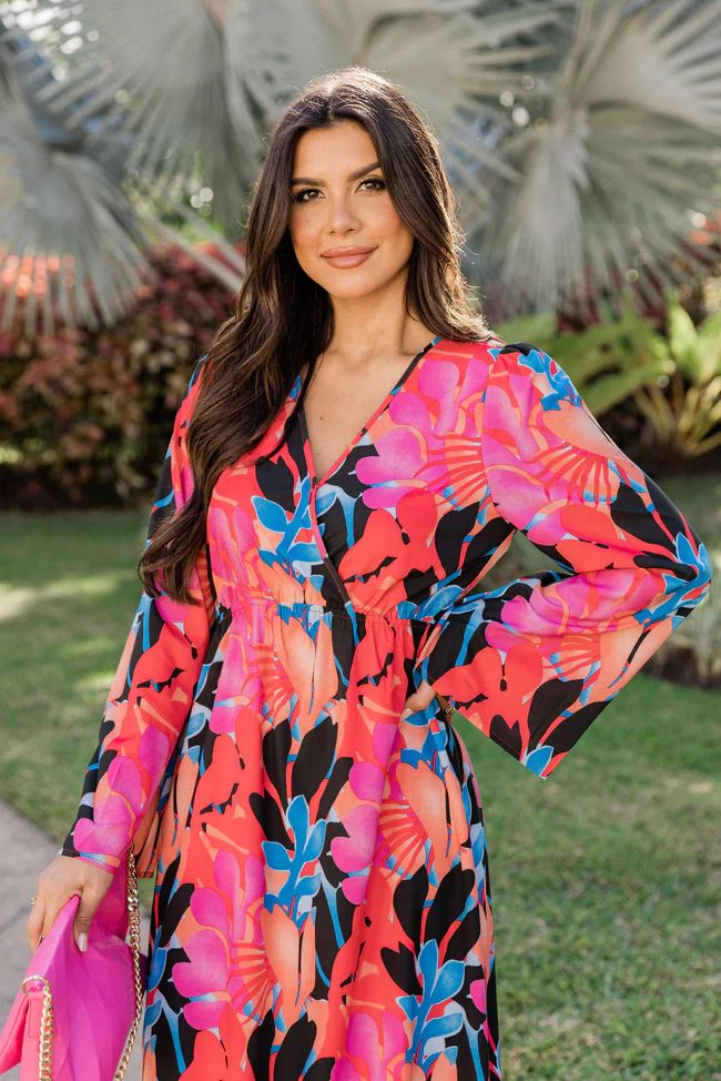 Dance The Night Away Long Sleeve Tropical Black Maxi Dress FINAL SALE | Pink Lily