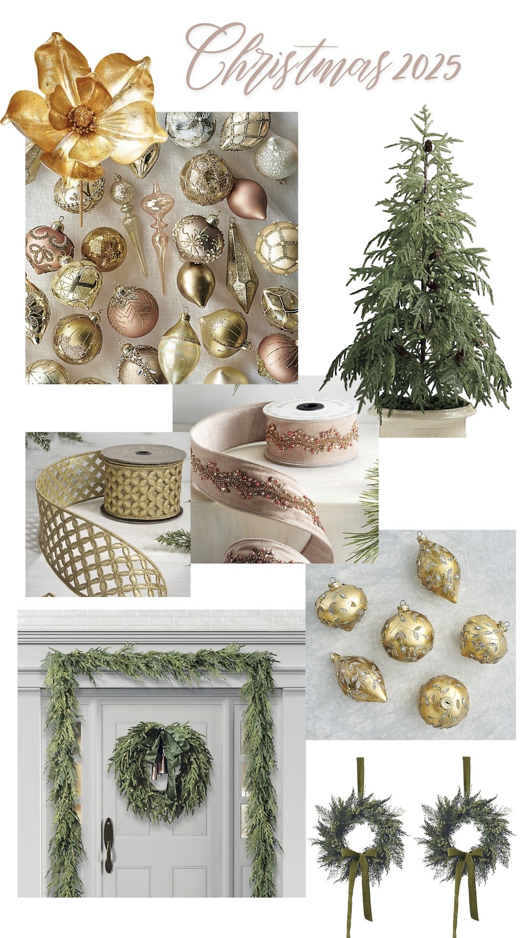 Christmas 2025 
Ornaments, Christmas decor, wreaths, tabletop trees, garland, mini wreaths, gold magnolias 

#LTKHome #LTKSeasonal