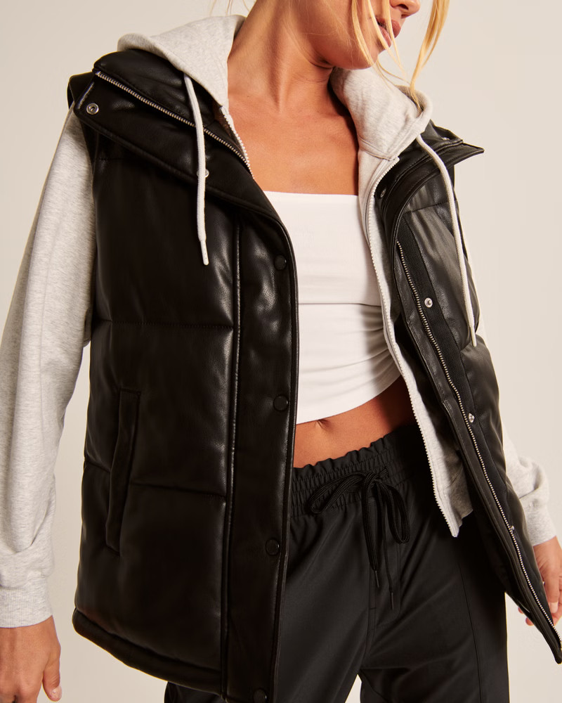 Women's Vegan Leather Duvet Puffer Vest | Women's Coats & Jackets | Abercrombie.com | Abercrombie & Fitch (US)