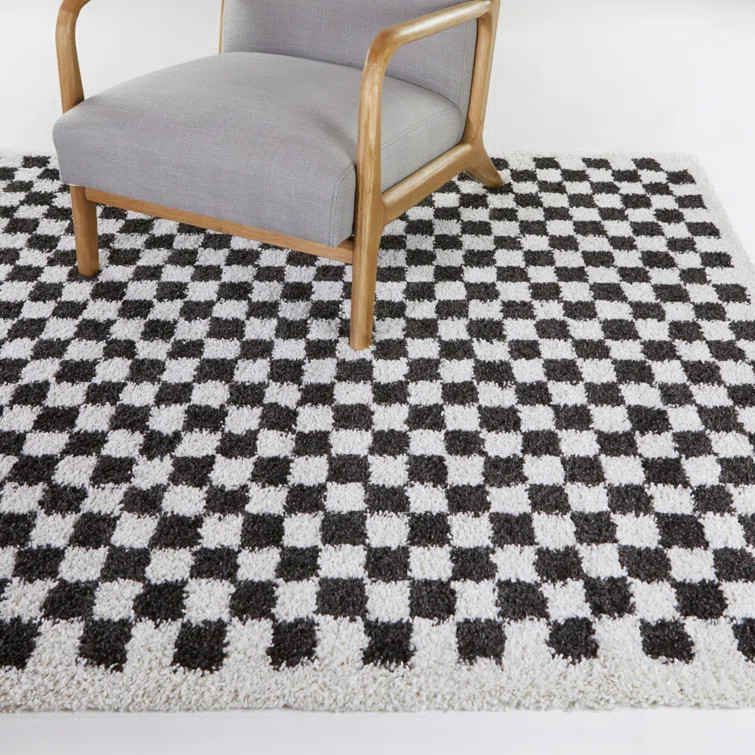 Walker Checkered Burnt Orange/Cream Shag Area Rug | Wayfair North America