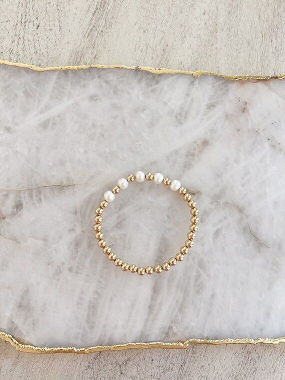 5mm 14k Gold Filled Beaded Bracelet With Freshwater Pearls - Etsy | Etsy (US)