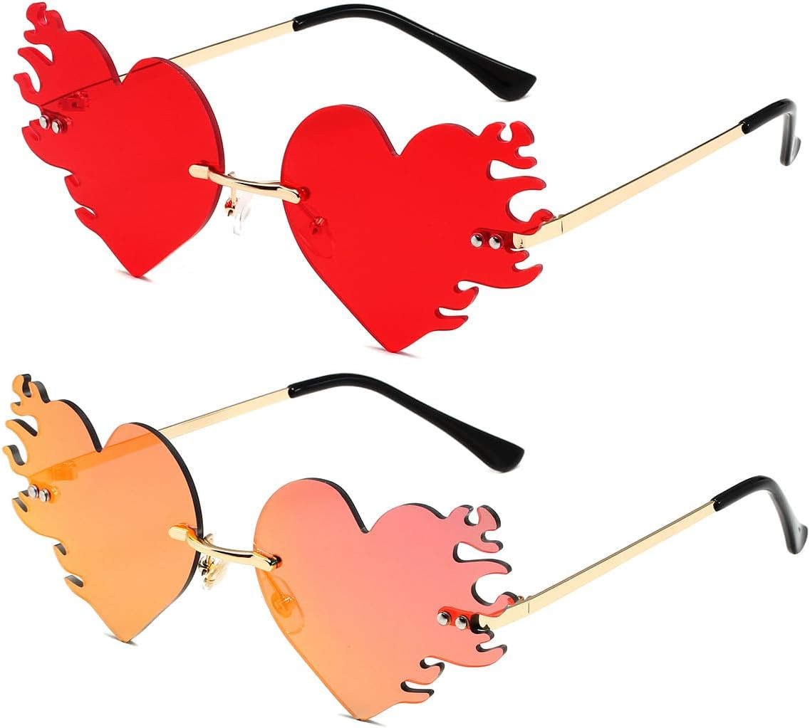 JOVAKIT Fire Heart Shaped Sunglasses for Women Men Vintage Rimless Flame Love Sun Glasses Retro R... | Amazon (US)