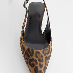 YIYA Women's Leopard Slingback Pumps Sandals Closed Pointy Toe Kitten Low Heels Backless Slip On ... | Amazon (US)