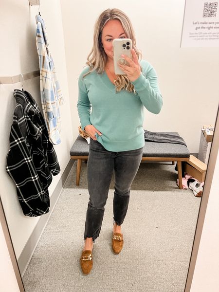 V neck knit top. Wearing an XS (went down one size). Chewed hem jeans. Wearing my normal size 27. 

Love these mules. They are so versatile and comfortable. Run TTS. 

Nordstrom sale. Nordstrom anniversary sale. 

#LTKsalealert #LTKshoecrush #LTKxNSale