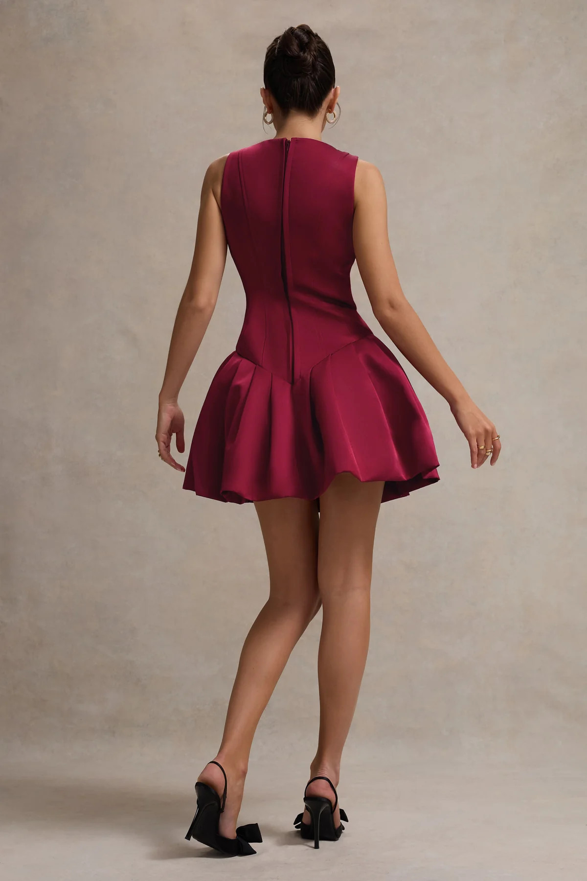 Bramble | Port Satin Square-Neck Puffball Mini Dress | Club L London