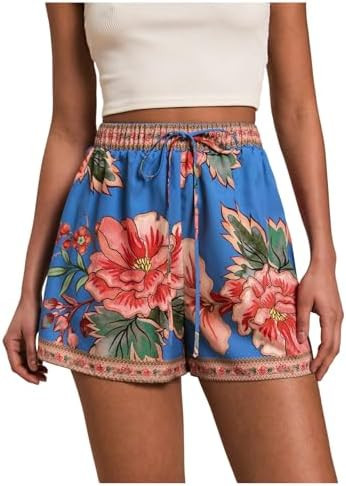 RoseSeek Women's Boho Floral Summer Shorts High Waisted Wide Leg Tropical Holiday Vacation Shorts | Amazon (US)