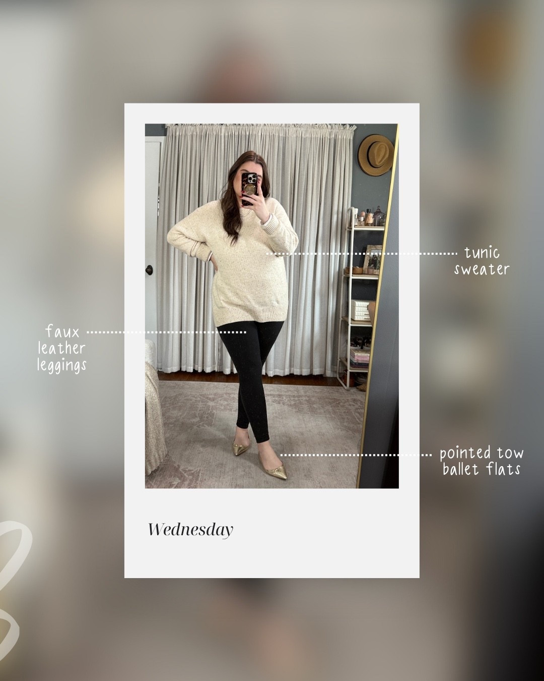 A little more polished — Spanx faux leather leggings with a cozy Old Navy tunic sweater and Sam Edelman pointed-toe flats.

#LTKootd #LTKHoliday #LTKMidsize