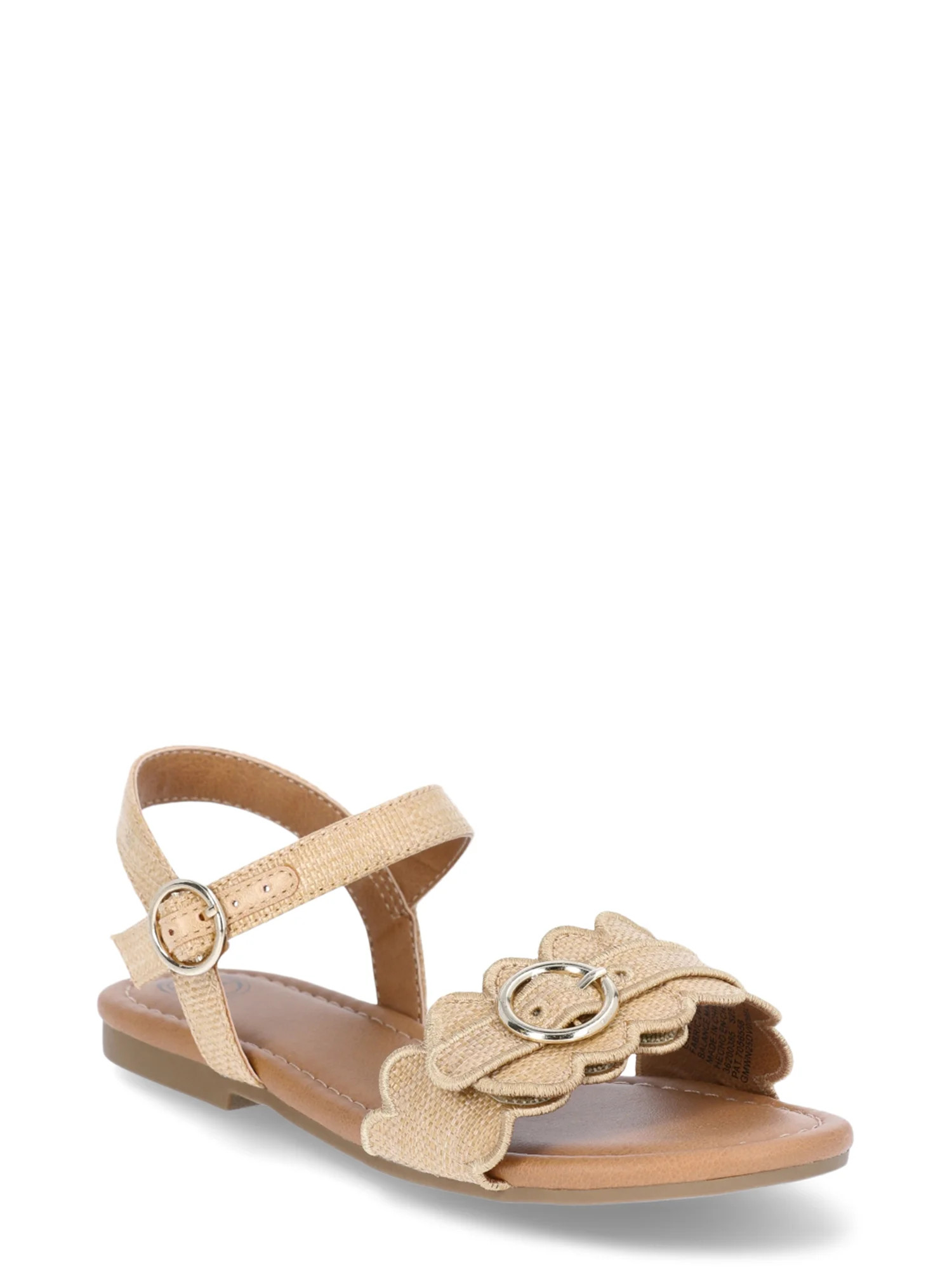 Wonder Nation Girl Scalloped 2 Strap Raffia Sandals | Walmart (US)