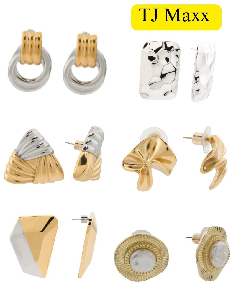 Designer earrings on sale at TJ Maxx, gold, silver, hoops, studs, jewelry.

#LTKSaleAlert