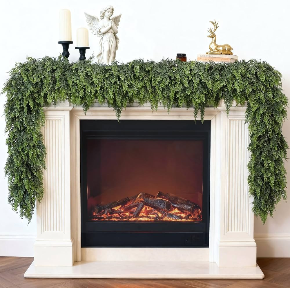 Real Touch Christmas Cedar Garland -9ft Artificial Garlands Faux Cedar Fake Pine Needles Garland ... | Amazon (US)
