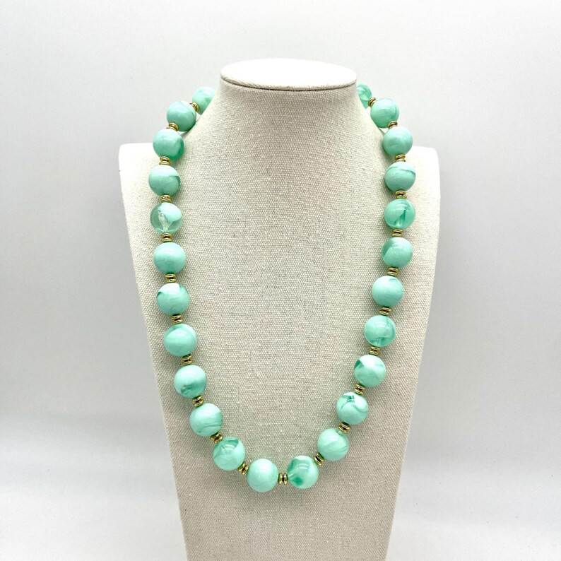 Vintage Necklace Green Marble Bead Gold Tone Accents Costume Jewelry - Etsy | Etsy (US)