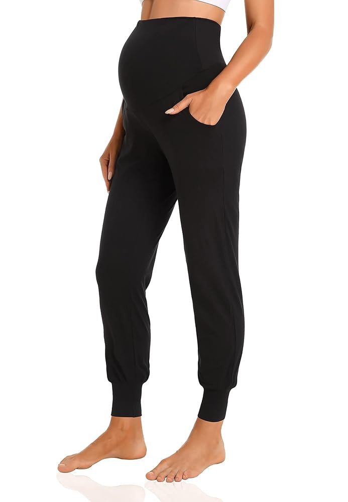 V VOCNI Women's Maternity Pants Maternity Activewear Jogger Track Cuff Sweatpants Over The Belly ... | Amazon (US)