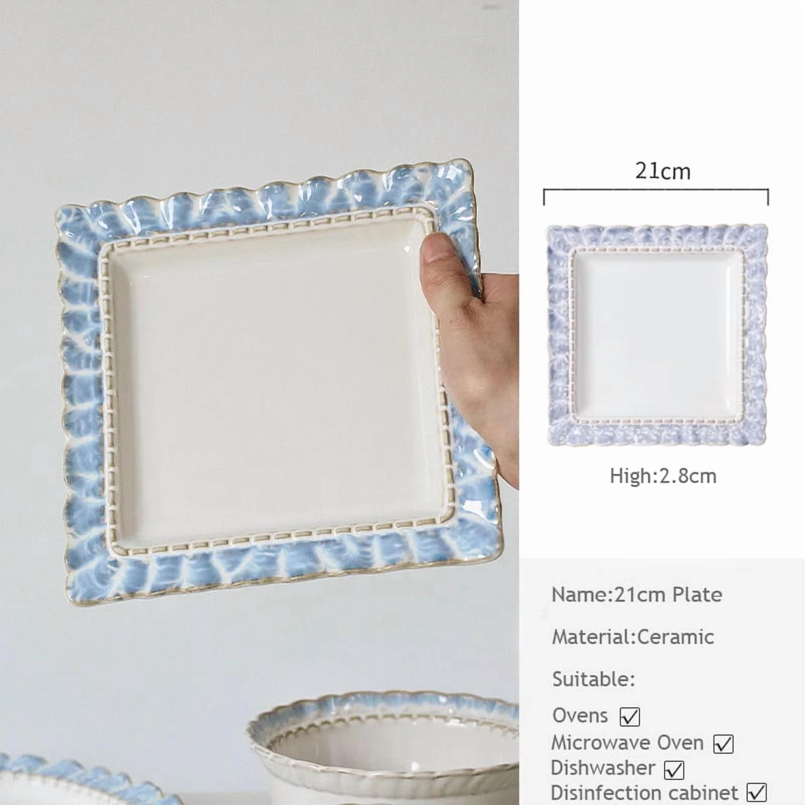 European-Style Court Ceramic Lace Staple Plate, Simple Blue Breakfast Mug, Underglaze Coffee Mug,... | Walmart (US)