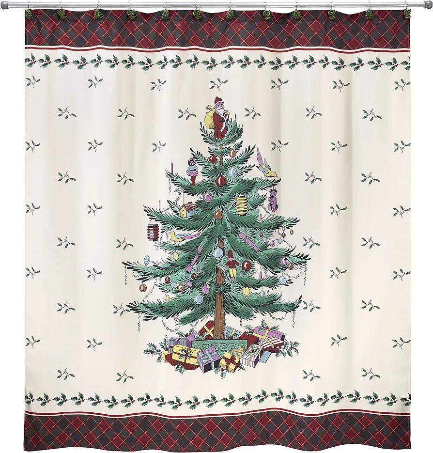 Spode - Fabric Shower Curtain, Holiday Bathroom Decor Christmas Tree Tartan Collection, 72" | Amazon (US)