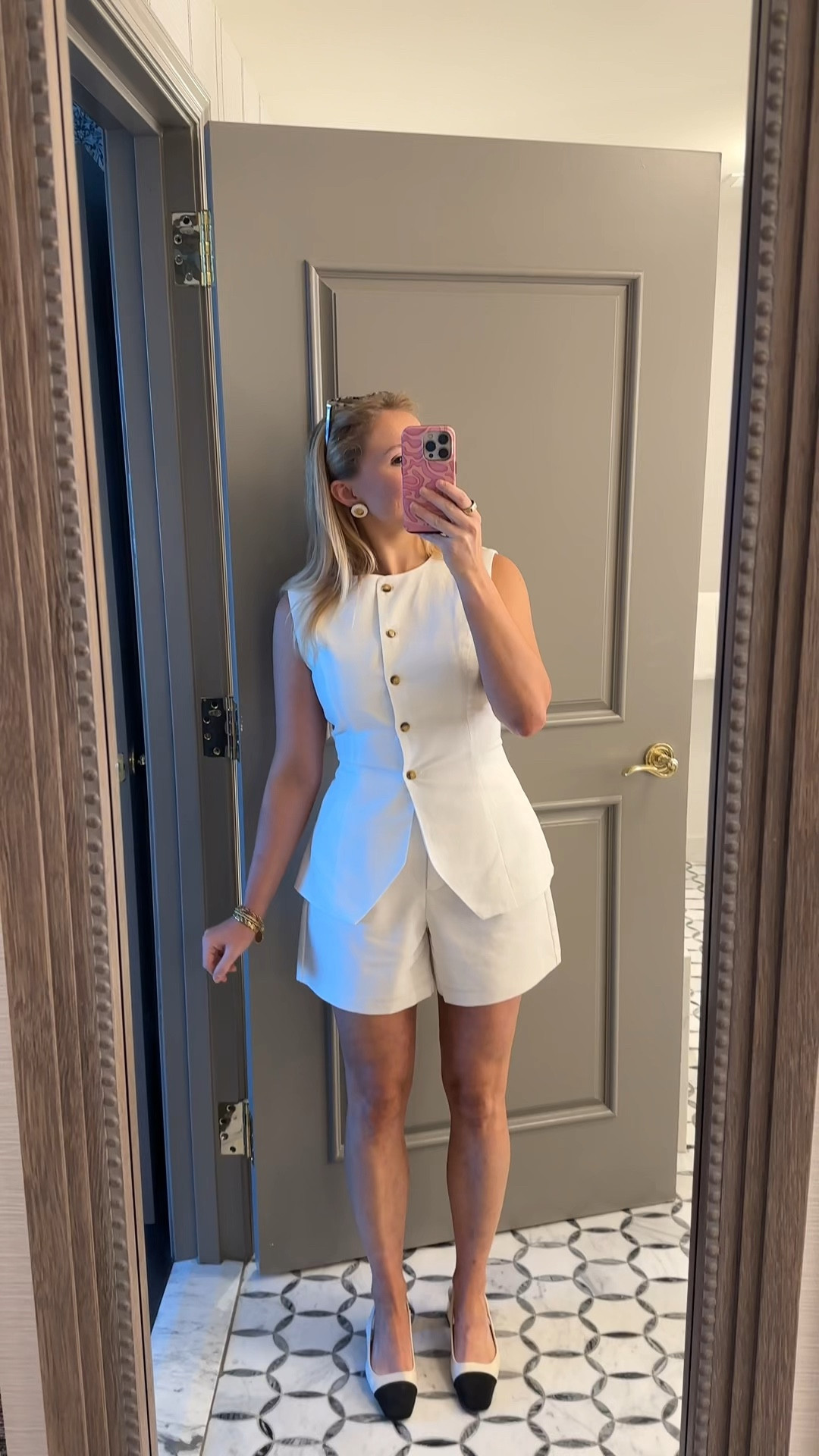 White on white is always in for a bride 🫶🏼 

My Sizing:
Curve Love Solane Tailored Shorts = US S
White Waistcoat/Tailored Vest = US8
Heels = 7.5 

My Measurements:
Height = 5’6
Bust = 36.2 in
Natural Waist = 27 in
Low Waist = 35.5
Hips = 37in 
Super low waist / hips & full booty = 38.5 in
Arms = 12 in
Weight: 135 (on a good day 😉)
Typically Wears = S/M (US 4/6/8)

#LTKWedding #LTKVideo #LTKSeasonal
