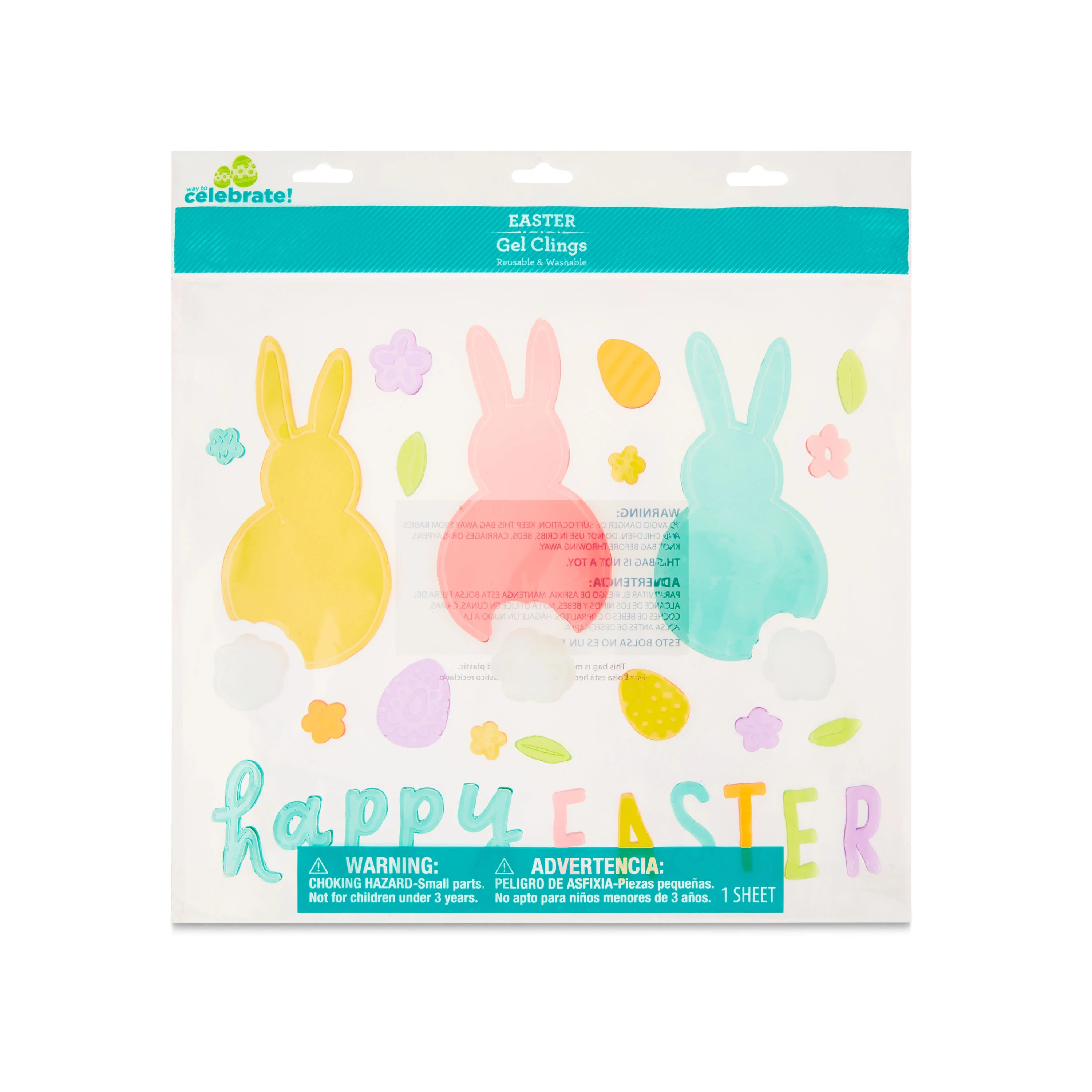Easter Bunnies and Happy Easter Gel Window Clings, 11.5 in x 12 in, by Way To Celebrate | Walmart (US)