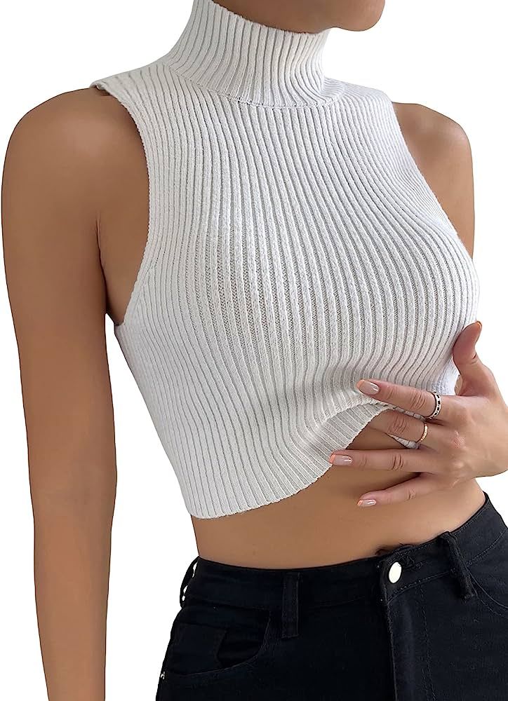 GORGLITTER Women's Mock Neck Tank Tops Ribbed Knit Sleeveless Slim Fit Crop Top | Amazon (US)