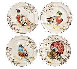 Botanical Harvest Bird Stoneware Dinner Plates - Mixed Set of 4 | Pottery Barn (US)