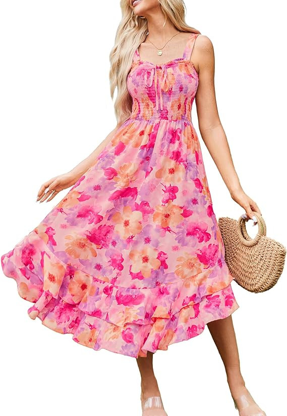 GRACE KARIN Women's 2025 Summer Floral Boho Dress Square Neck Strapped Swing A Line Sundress Beac... | Amazon (US)