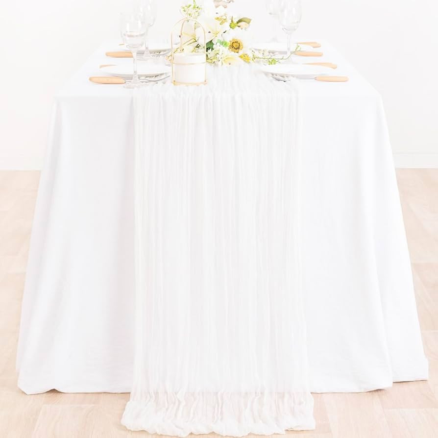 MLMC 10ft Ivory Cheesecloth Table Runner 35x120 Inches Rustic Wrinkled Gauze Boho Table Runner fo... | Amazon (US)