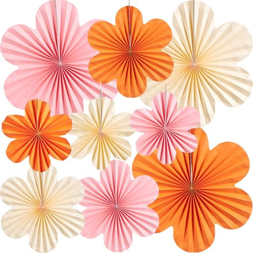 PAPER JAZZ Spring Paper Flowers Decoration Summer Orange Birthday Party Decoration Orange Pink Groovy Paper Fans Classroom for Wall Hanging Decor for Office Baby Shower Bulletin Board. | Amazon (US)