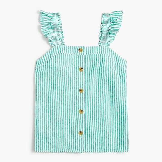 Linen-blend button-front tank top with ruffle straps | J.Crew Factory