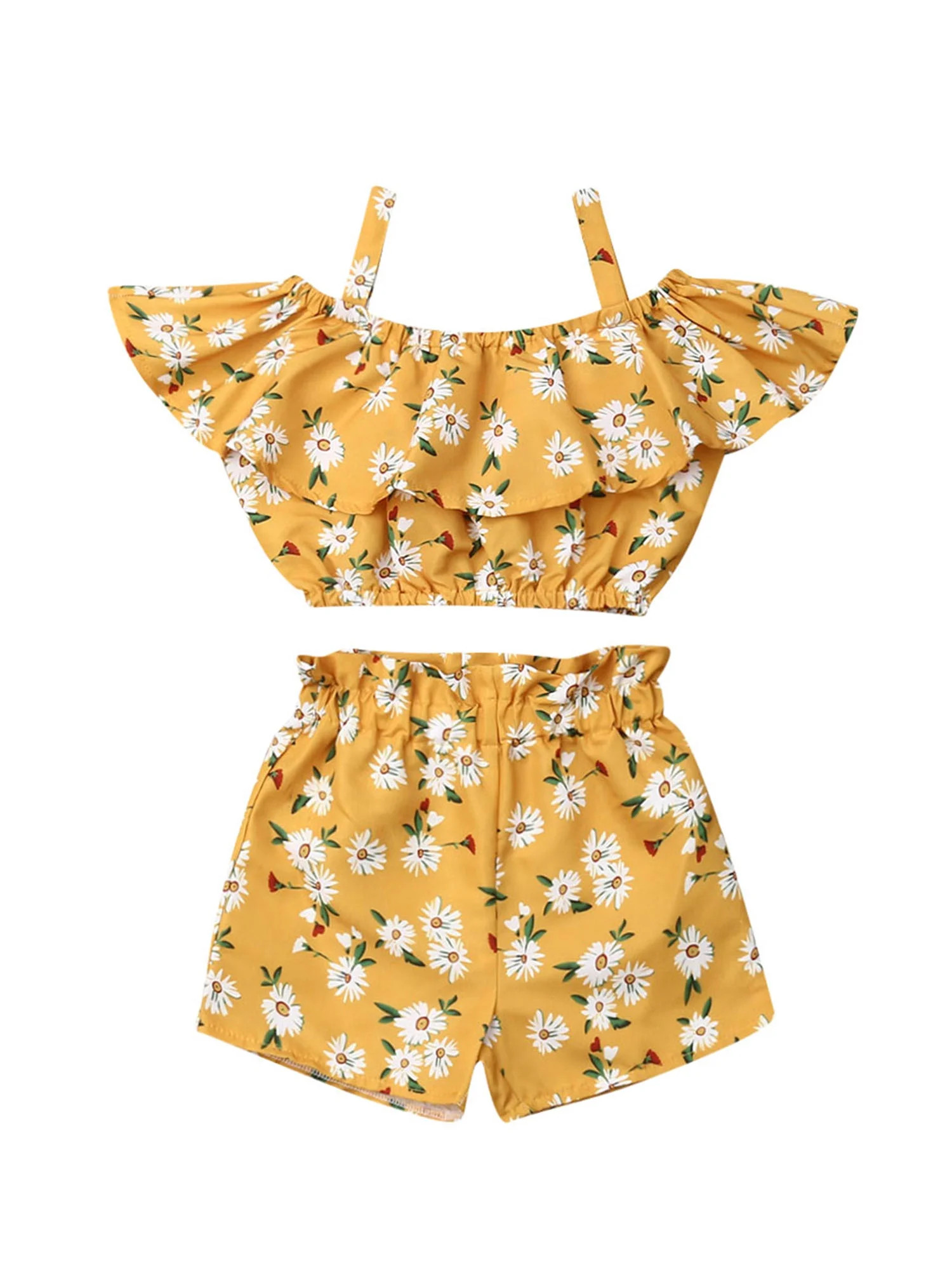 Summer Toddler Baby Girl Clothes Off Shoulder Ruffle Sling Crop Tops Short Pants 2Pcs Outfits - W... | Walmart (US)