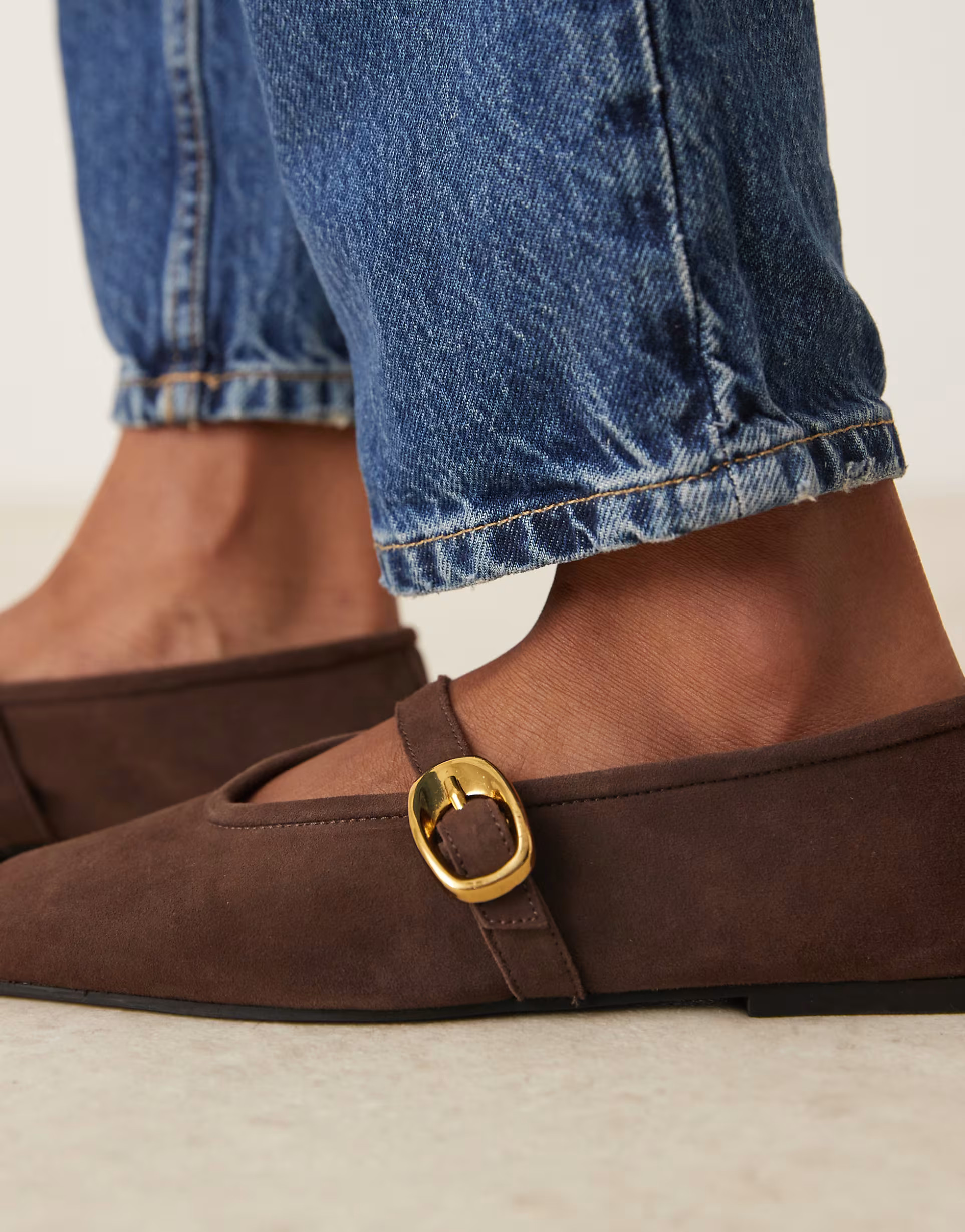 ASOS DESIGN Lava premium chisel toe mary jane ballets in chocolate suede | ASOS (Global)