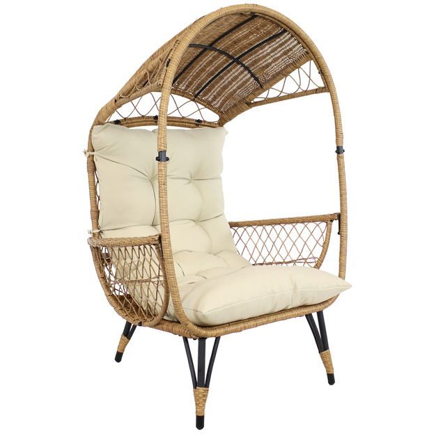 Sunnydaze Shaded Comfort Wicker Outdoor Egg Chair with Legs - 56.5” H - Beige | Target