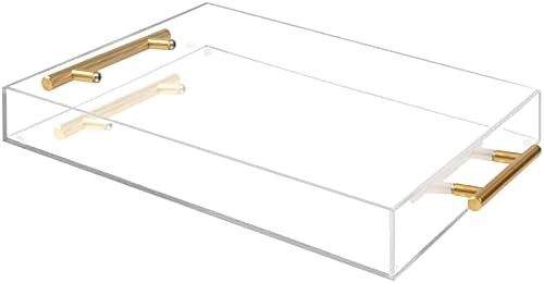 12x16 Clear Acrylic Serving Tray with Gold Handle,Spill-Proof Clear Plastic Serving Tray for Food... | Amazon (US)