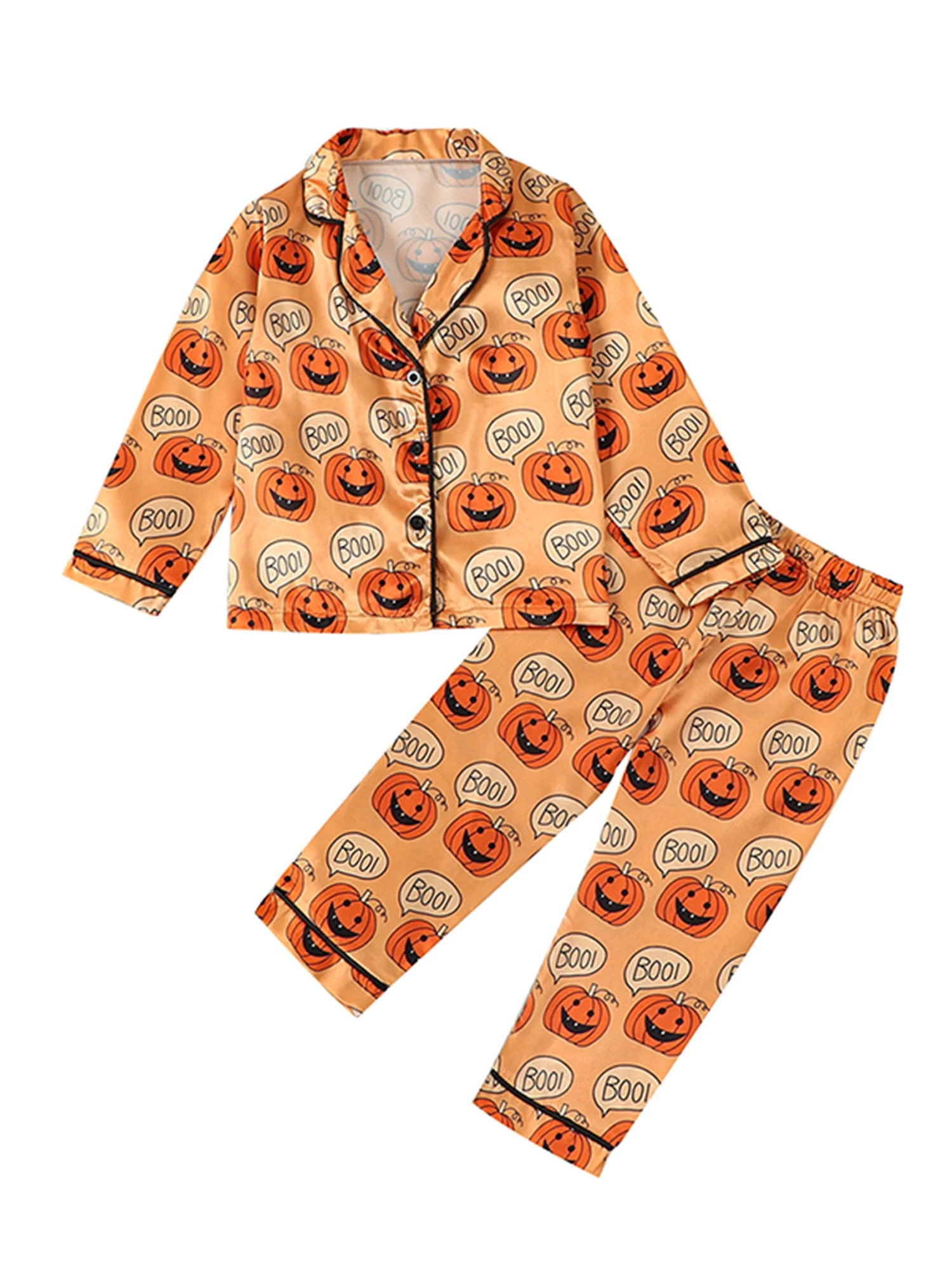 Kid Girls Boys Halloween Pajamas Set Pumpkin Print Long Sleeve Button-Down Tops Long Pants 2 Piec... | Walmart (US)
