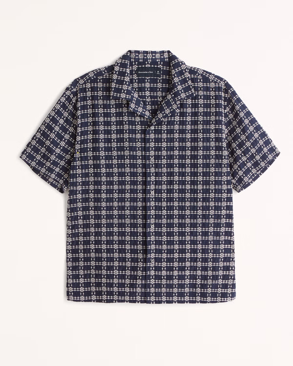 Camp Collar Linen-Blend Embroidered Button-Up Shirt | Abercrombie & Fitch (US)