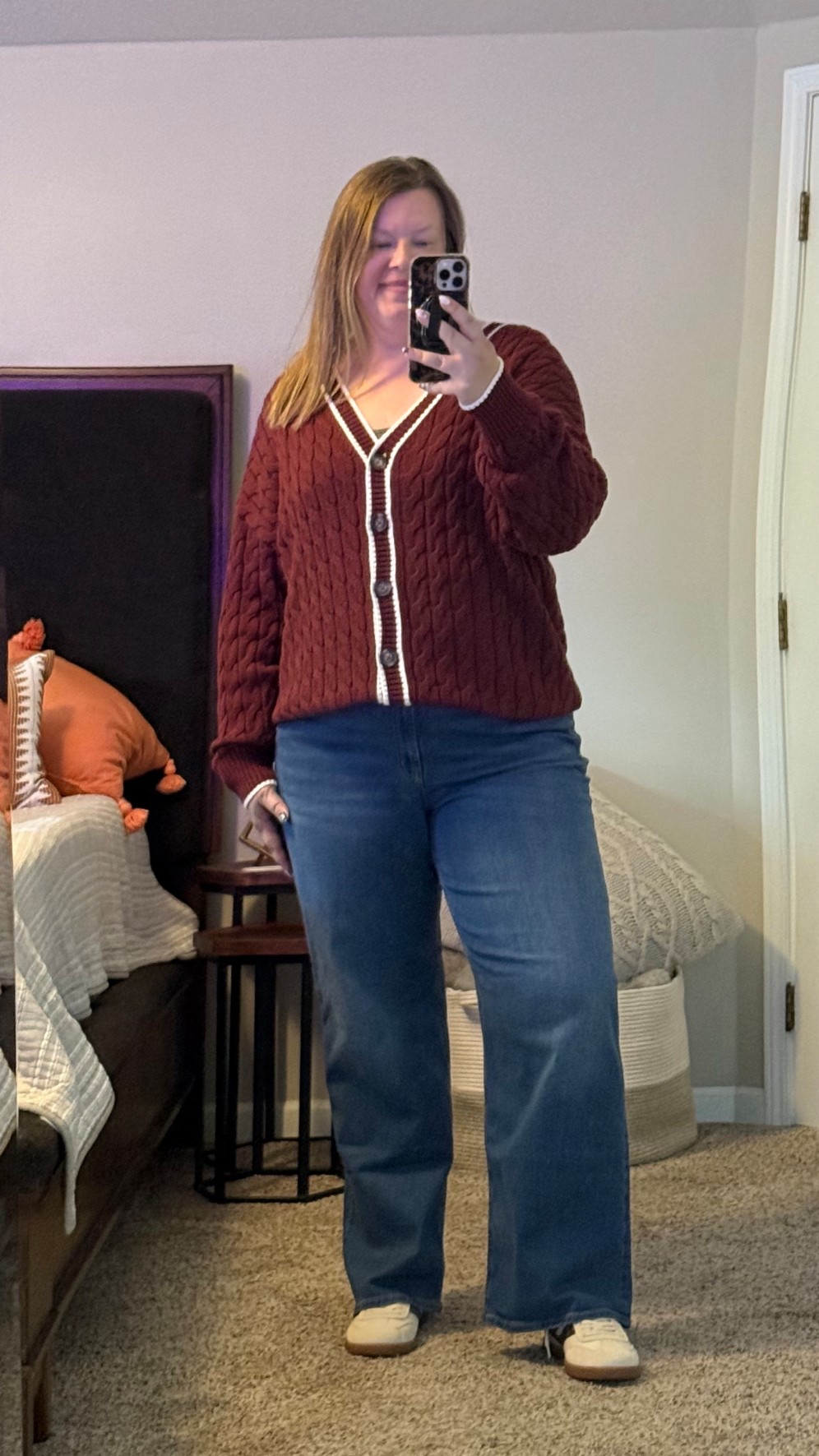 Cardigan XL
Denim size 18
Shoes TTS 

Fall outfits. Cardigan.  Burgundy. Maroon  

#LTKSaleAlert #LTKMidsize #LTKOver40