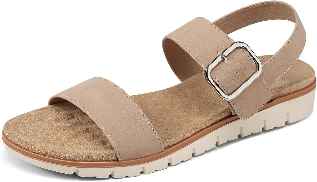 SHIBEVER Flat Sandals for Women Dressy: Summer Comfortable Sandals - Casual Open Toe Ankle Strap ... | Amazon (US)
