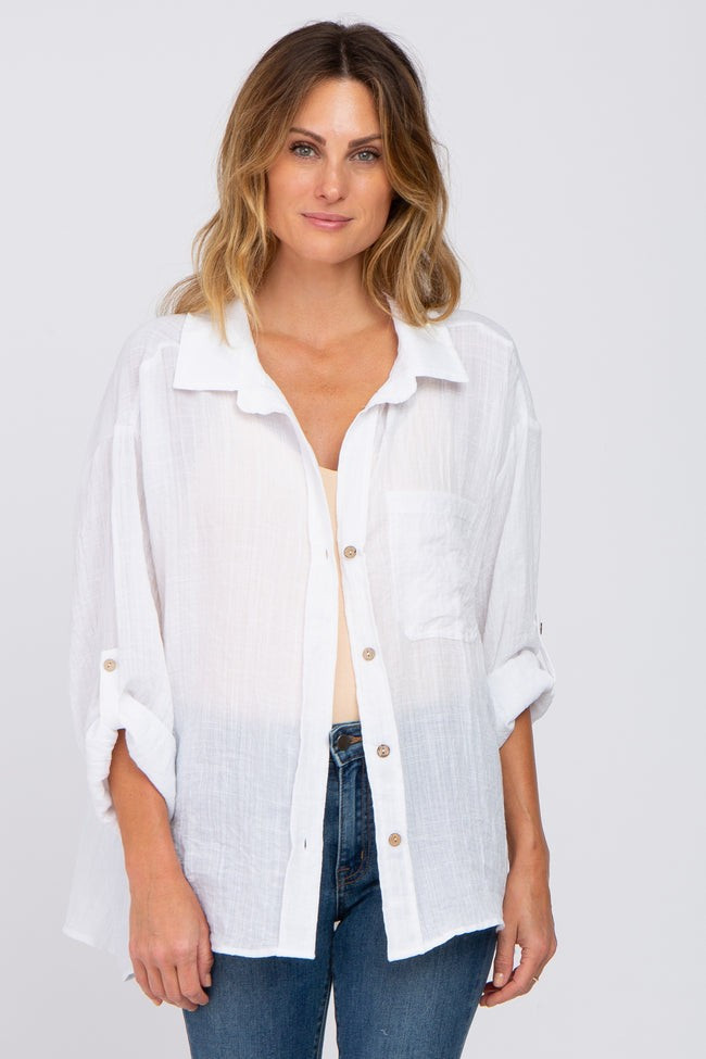 White Rolled Cuff Button Down Blouse | PinkBlush Maternity