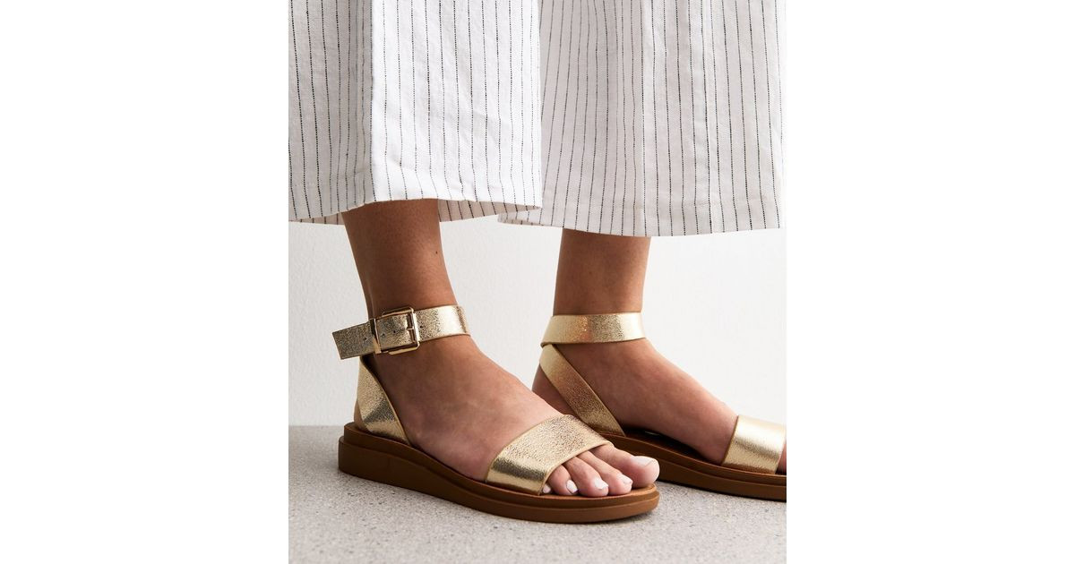 Gold Faux Leather Open Toe Sandals | New Look | New Look (UK)