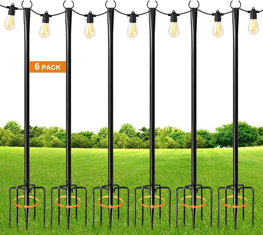 MuliVid 6 Pack 9FT String Light Poles for Outdoor,Metal Lights Hanging Pole Outside with Fork,Lig... | Amazon (US)