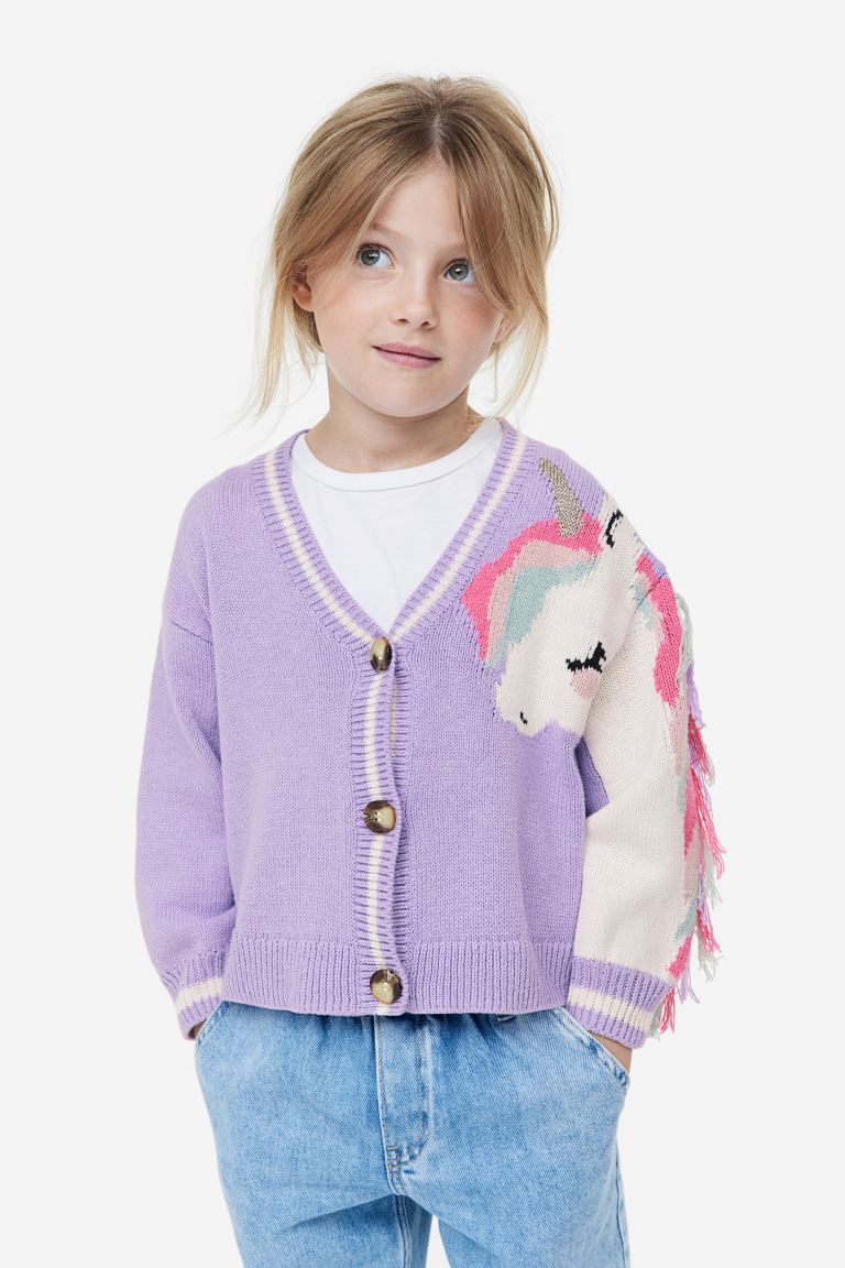 Patterned Cardigan - Purple/unicorn - Kids | H&M US | H&M (US + CA)