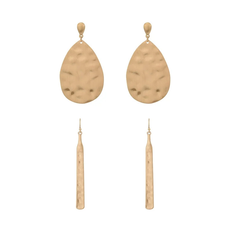 The Pioneer Woman Hammered Gold Duo Drop Earrings | Walmart (US)