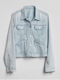 Pleated Denim Jacket with Ring-Pull Details | Gap US