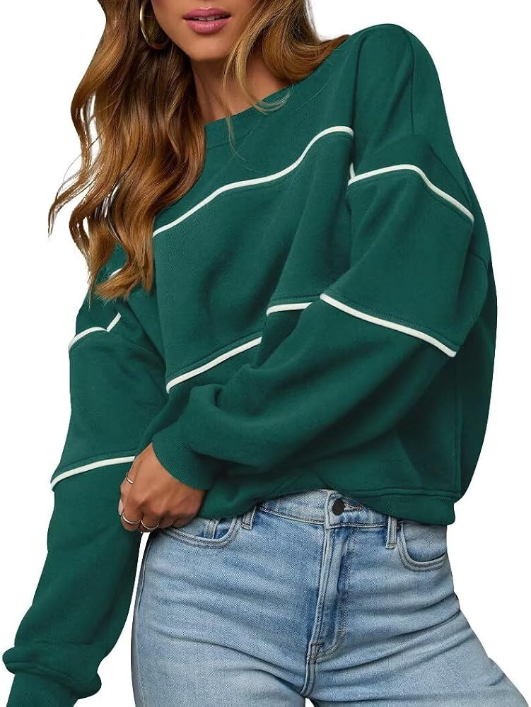 LEEDYA Womens Long Sleeve Sweatshirts Oversized Crewneck Color Block Pullover Top Casual Lightwei... | Amazon (US)