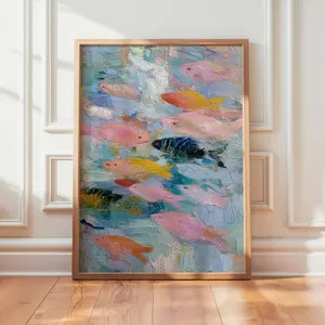 Abstract Fish Wall Art, Colorful Pastel Oil Painting, Coastal Decor, Digital Download | Etsy (Global)