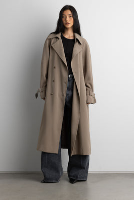 OVERSIZED TRENCH COAT WITH FUNNEL NECK Beige / Large | OAK + FORT