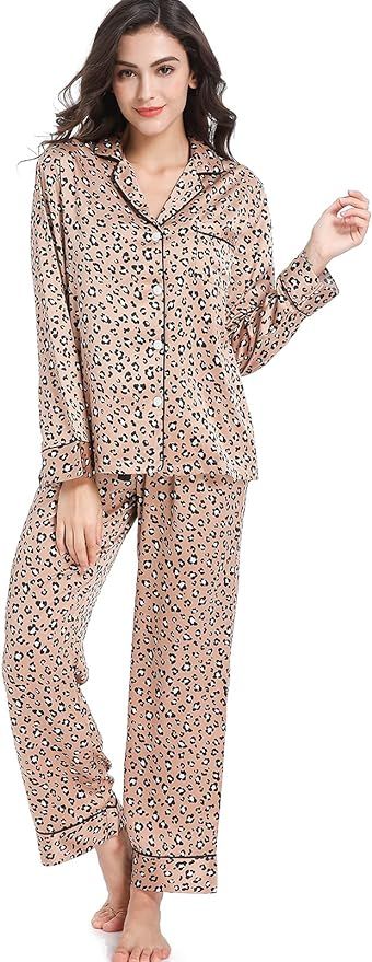 Serenedelicacy Women's Satin Pajama Set 2-Piece Sleepwear Loungewear Long Sleeve Button Down PJ S... | Amazon (US)