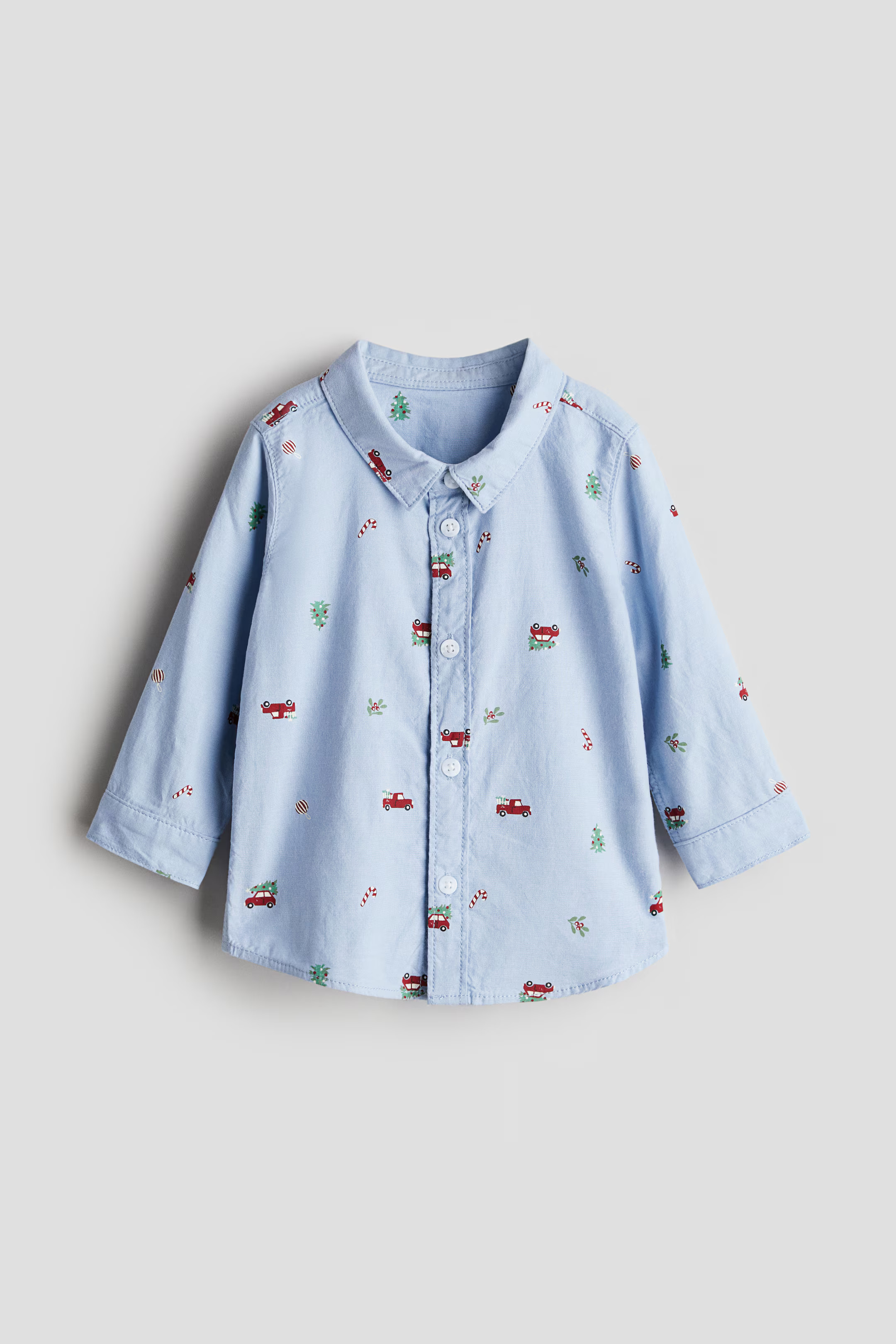 Patterned Cotton Shirt - Blue/Christmas - Kids | H&M US | H&M (US + CA)